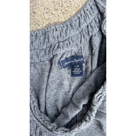 Y2K American Eagle Top Women Size Small Gray Side Tie Sleeveless Smocked Blouse - Picture 3 of 4